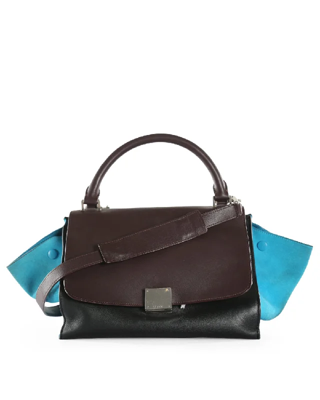 Two - Tone Celine Bags for a Modern and Stylish AppearanceCeline Black/Burgundy/Blue Leather & Suede Small Trapeze Handle Bag