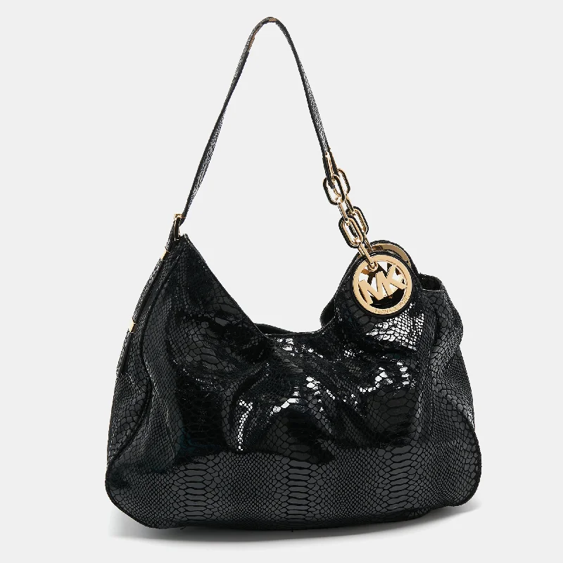 Michael Michael Kors Bags for historical reenactments in an appropriate period - style designBlack Snakeskin Embossed Leather Fulton Slouchy Hobo