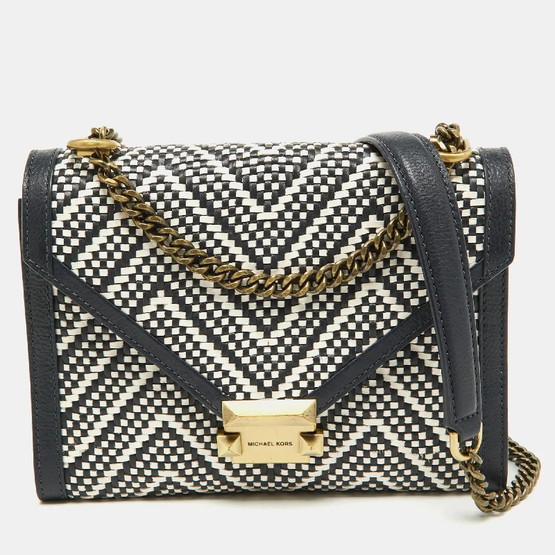 Michael Michael Kors Bags for influencers to carry at eventsNavy Blue/White Woven Leather Whitney Shoulder Bag