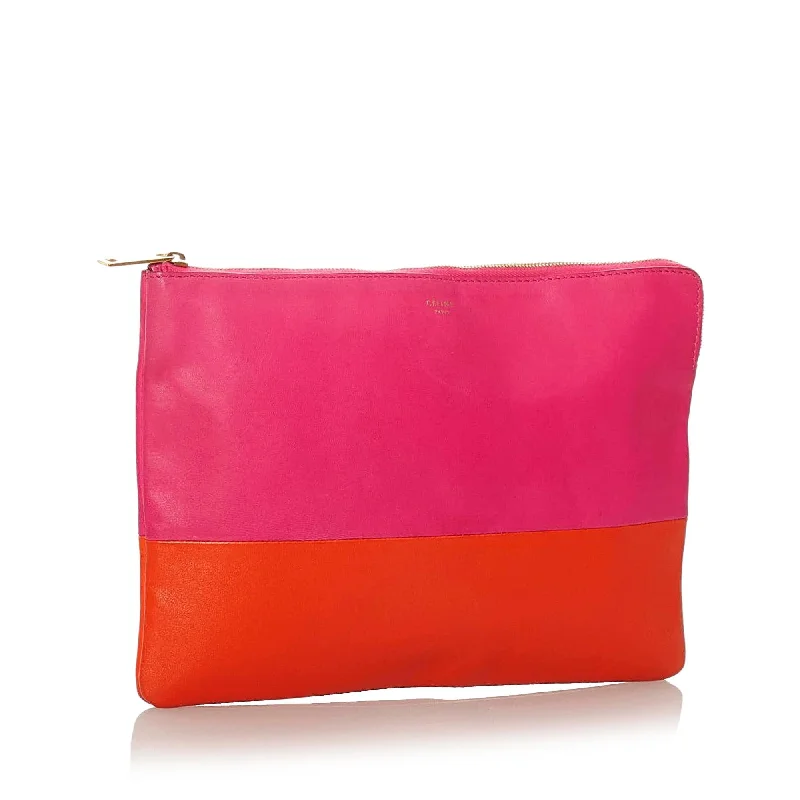 Celine Bags with RFID - Protected PocketsCeline Solo Bicolor Leather Clutch Bag (SHG-28318)