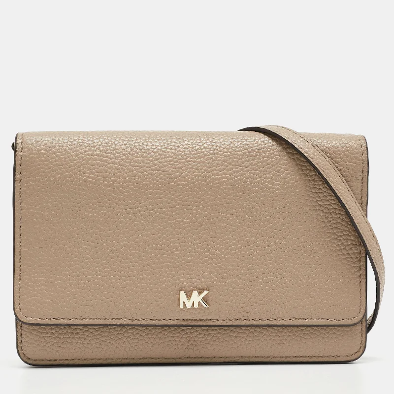 Michael Michael Kors Bags for weddings as a stylish accessoryGrey Leather Logo Flap Wallet on Strap