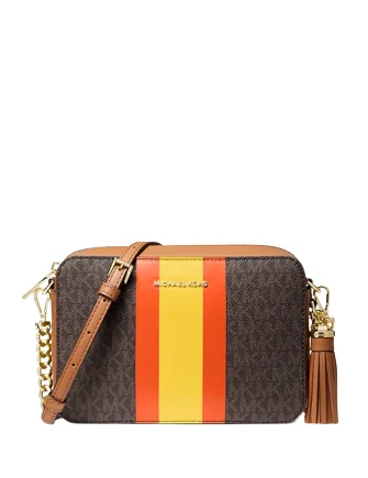 small crossbody Michael Michael Kors Bags for hands - free shopping tripsMichael Michael Kors Jet Set Medium Logo Stripe Camera Bag