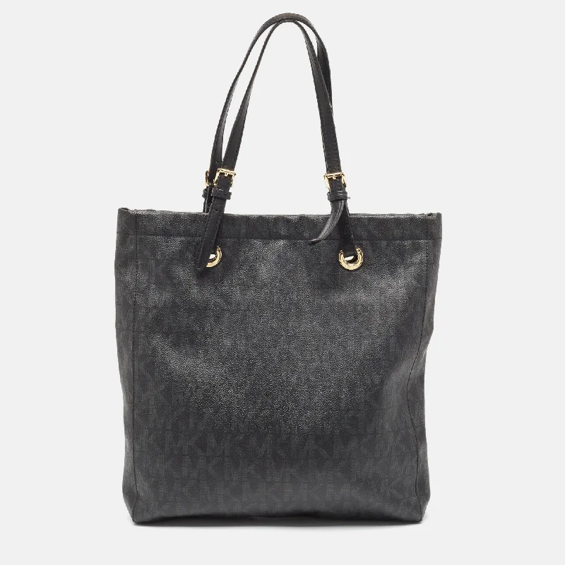 Michael Michael Kors Bags for car shows in a sleek and modern styleBlack Signature Coated Canvas Tote