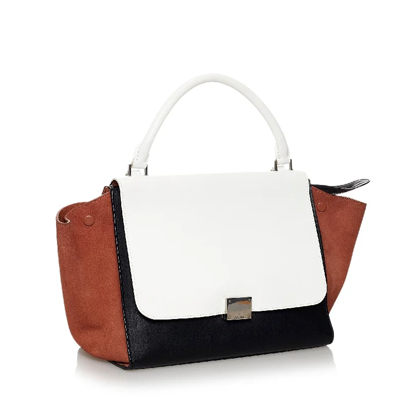 Celine Bags with Antique - Style Hardware for a Vintage VibeCeline Trapeze Tricolor Leather Satchel (SHG-32620)