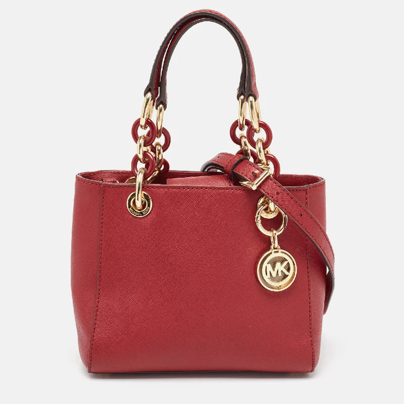 medium-sized Michael Michael Kors satchel bags for everyday office useRed Leather Mini Cynthia Tote