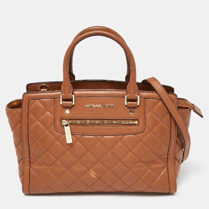 Michael Michael Kors Bags for photography workshops to hold camera equipmentBrown Quilted Leather Selma Satchel