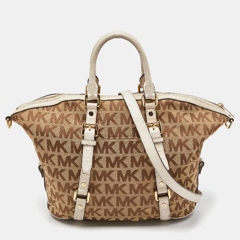 Michael Michael Kors Bags for technology expos in a tech - savvy and stylish designBeige/White GG Canvas and Leather Bedford Belted Shoulder Bag