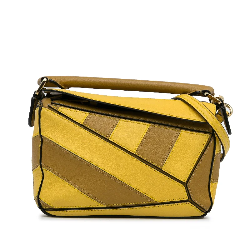 Celine Bags with Adjustable Handles for Comfortable CarryingYellow LOEWE Mini Puzzle Rugby Stripe Satchel