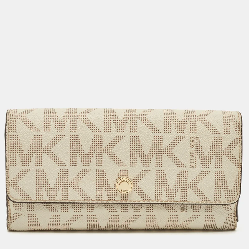 Michael Michael Kors Bags for science conferences in a professional and stylish wayOff White Signature Coated Canvas Flap Continental Wallet