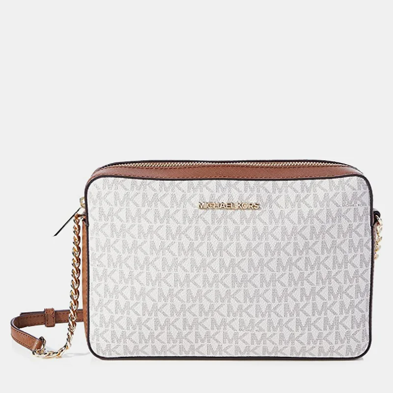 Michael Michael Kors Bags for job fairs to make a memorable impressionBrown/White Signature Coated Canvas and Leather Jet Crossbody Bag