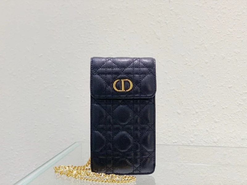 Christian Dior handbags with a back - pocket for quick storageChristian Dior Caro Phone Holder With Chain Black