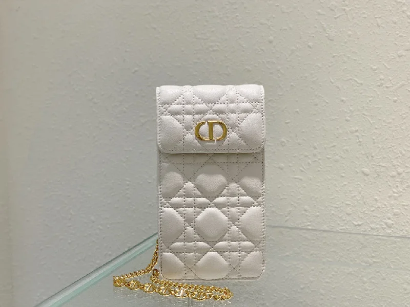 Fashion - forward Christian Dior tote bags for the modern womanChristian Dior Caro Phone Holder With Chain White