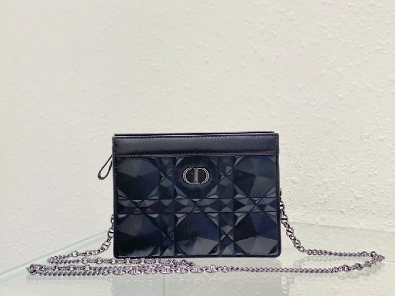 Christian Dior handbags with a detachable mirror for on - the - go touch - upsChristian Dior Caro Zipped Pouch With Chain Black