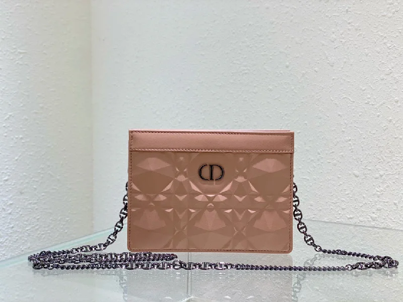 Christian Dior bags with a quilted pattern and gold - toned hardwareChristian Dior Caro Zipped Pouch With Chain Pink