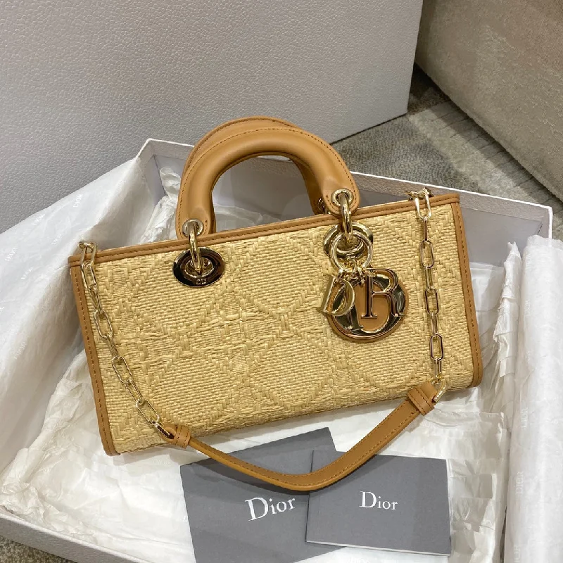 Christian Dior Saddle bags with a studded trim for a bold lookChristian Dior Lady D-Joy Bag Natural Cannage Raffia