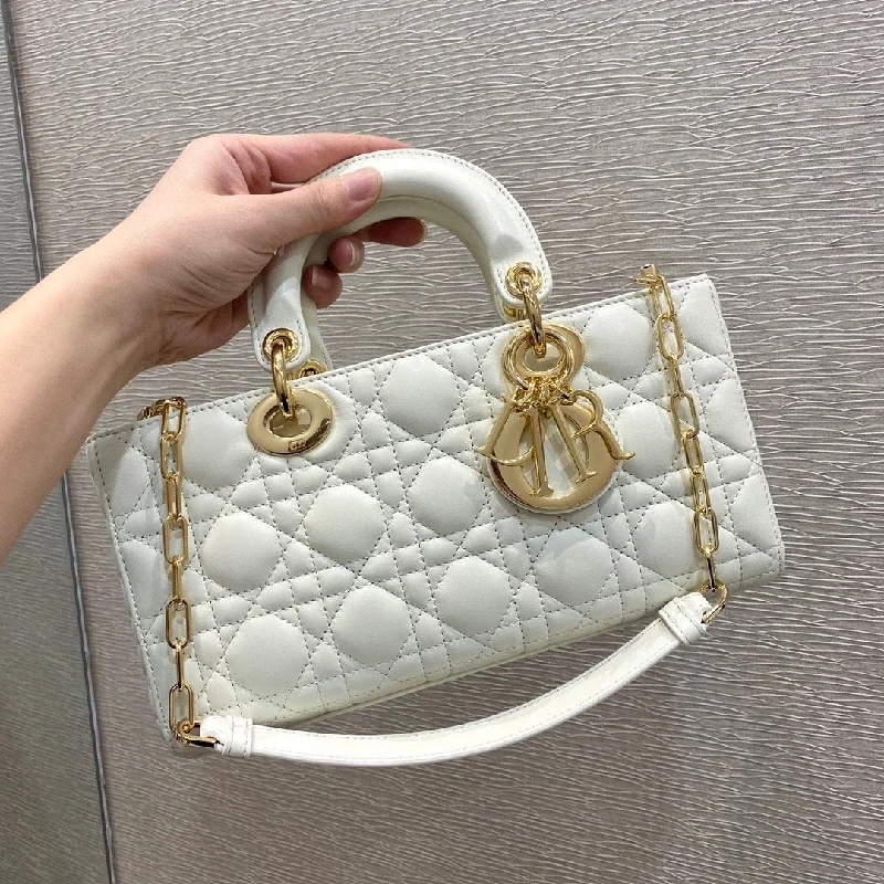 Luxury Christian Dior crossbody bags with a chain - link strapChristian Dior Lady D-Joy Bag, White Handbags, 26cm