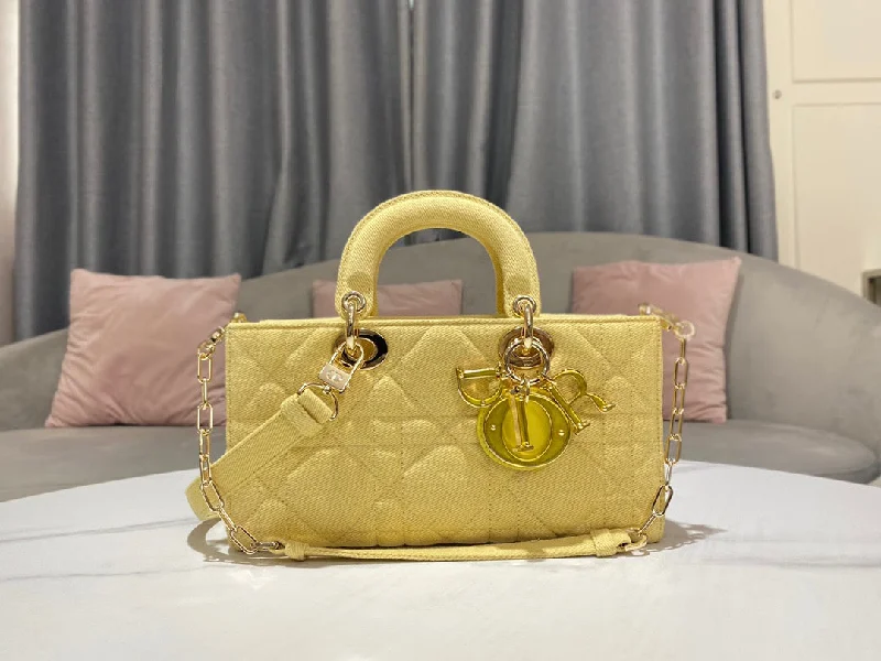 Christian Dior Saddle bags with a patent leather finish for a shiny lookChristian Dior Lady D-Joy Bag Yellow For Women,  Handbags 26cm/10in