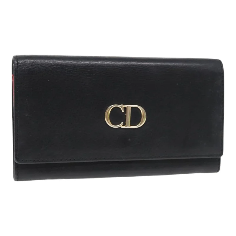 Christian Dior Saddle bags with a studded trim for a bold lookCHRISTIAN DIOR Long Wallet Leather Black Gold Auth bs17142