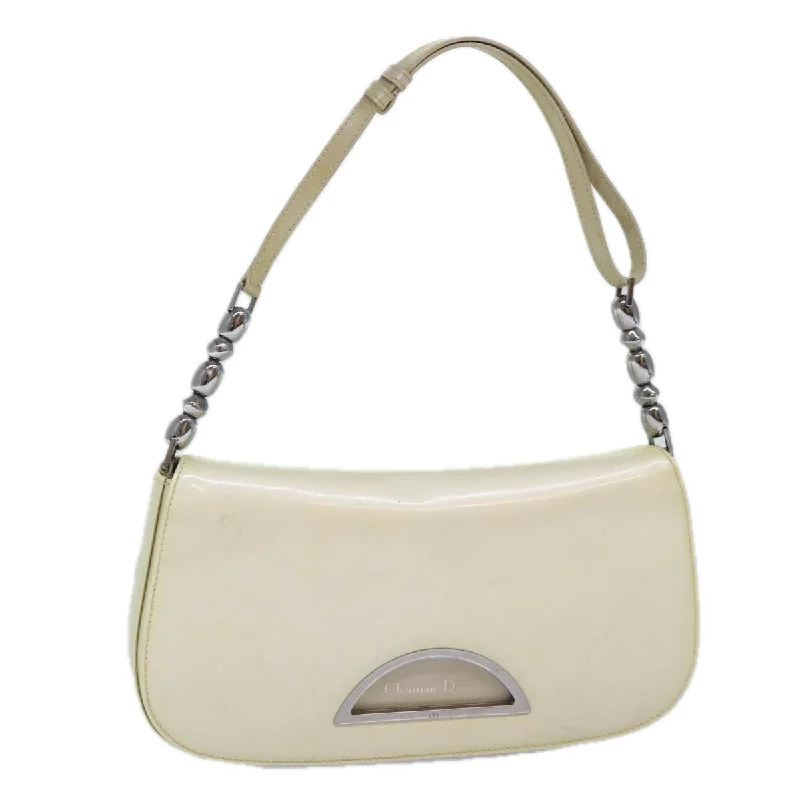 Christian Dior bags with a side - pocket for holding a water bottleCHRISTIAN DIOR Shoulder Bag Enamel White Auth 86173