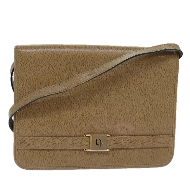 Christian Dior bags with a side - pocket for holding a water bottleCHRISTIAN DIOR Shoulder Bag Leather Beige Auth ar12309