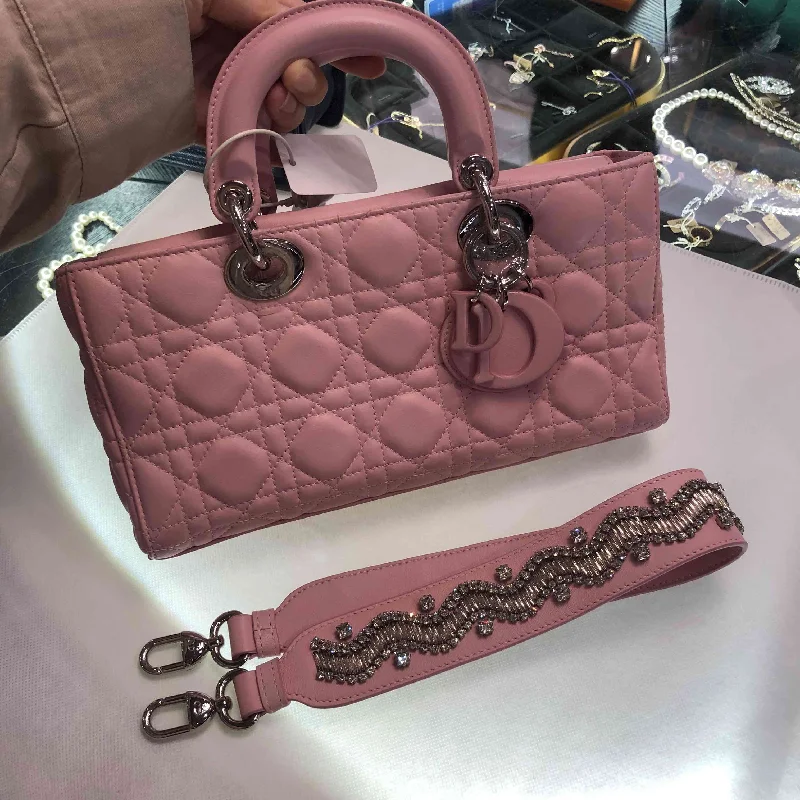 Christian Dior handbags with a back - pocket for quick storageDior D Joy Pink Lamb Skin Two Way Bag With Embellished Strap