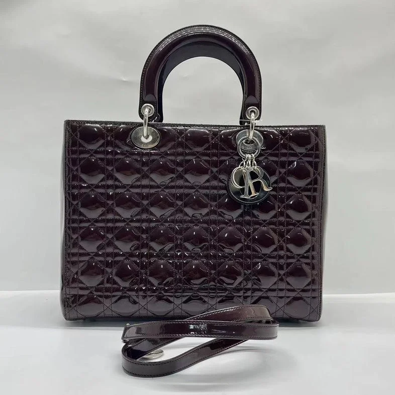 Stylish Christian Dior shoulder bags with a tassel - adorned zipperDior Lady Dior Large Burgundy Patent Leather Handbag