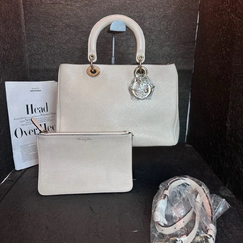 Dior Litchi Grain Ivory Mother and Child Handheld Crossbody Bag 30cm