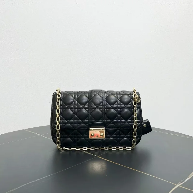 Christian Dior bags with a detachable coin purse insideDior Miss Dior Black Leather Chain Bag Medium