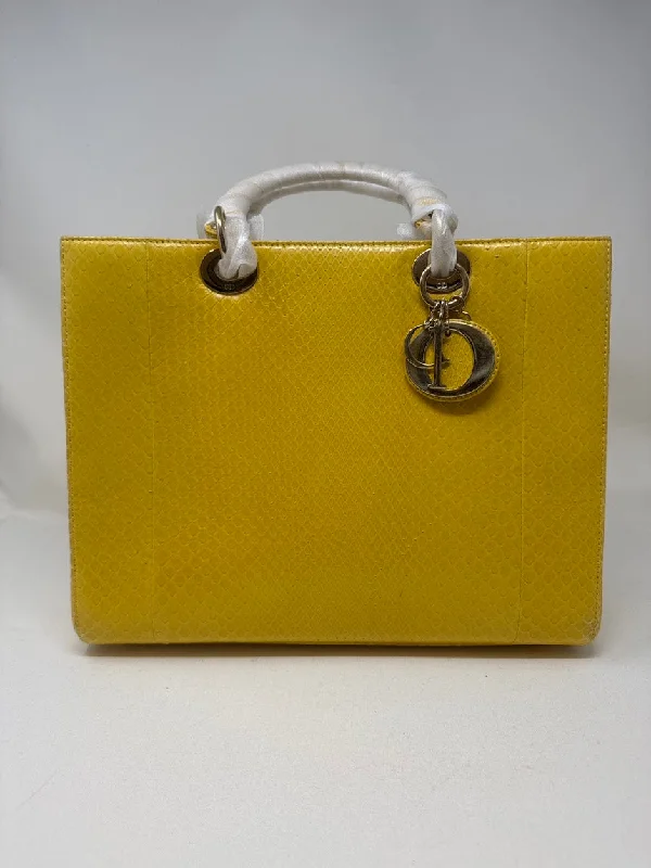 Christian Dior bags with a zip - top closure and multiple compartmentsDior Python Leather Yellow 2way Bag