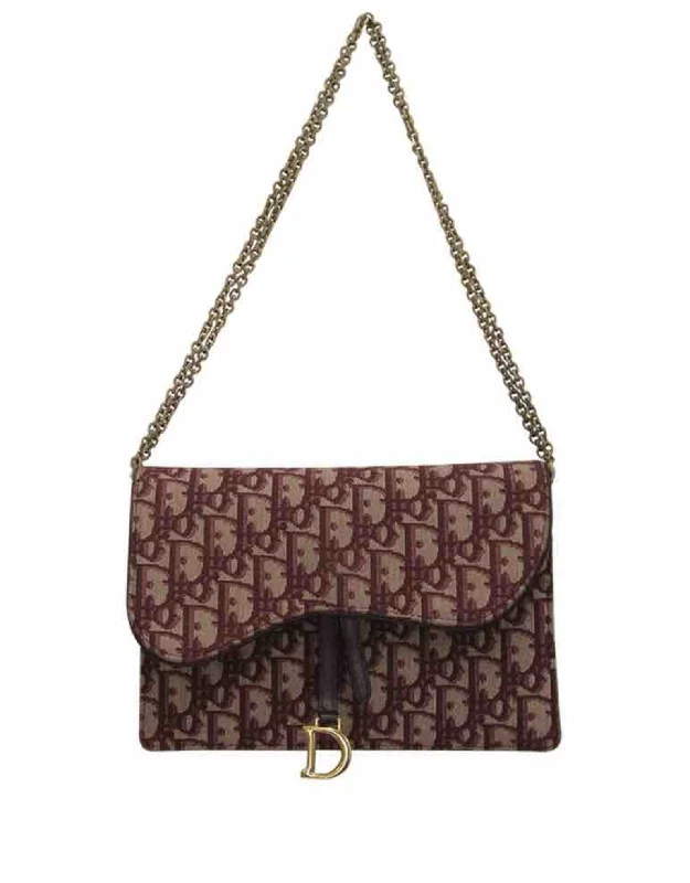 Fashion - forward Christian Dior tote bags for the modern womanDior Saddle Pochette Burgundy Canvas Pattern Small Chain Shoulder Bag