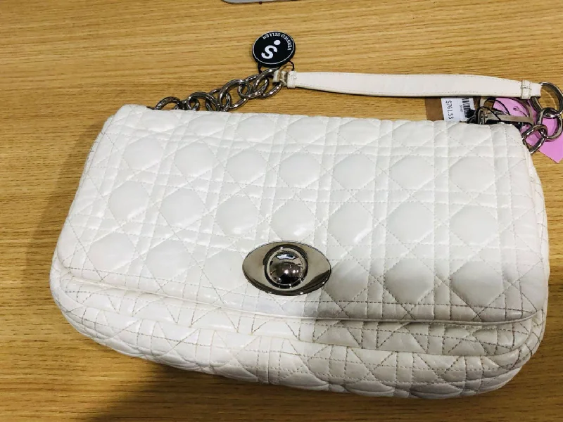 Christian Dior bags with a side - pocket for holding a water bottleDior White Quilted Leather Shoulder Bag Medium