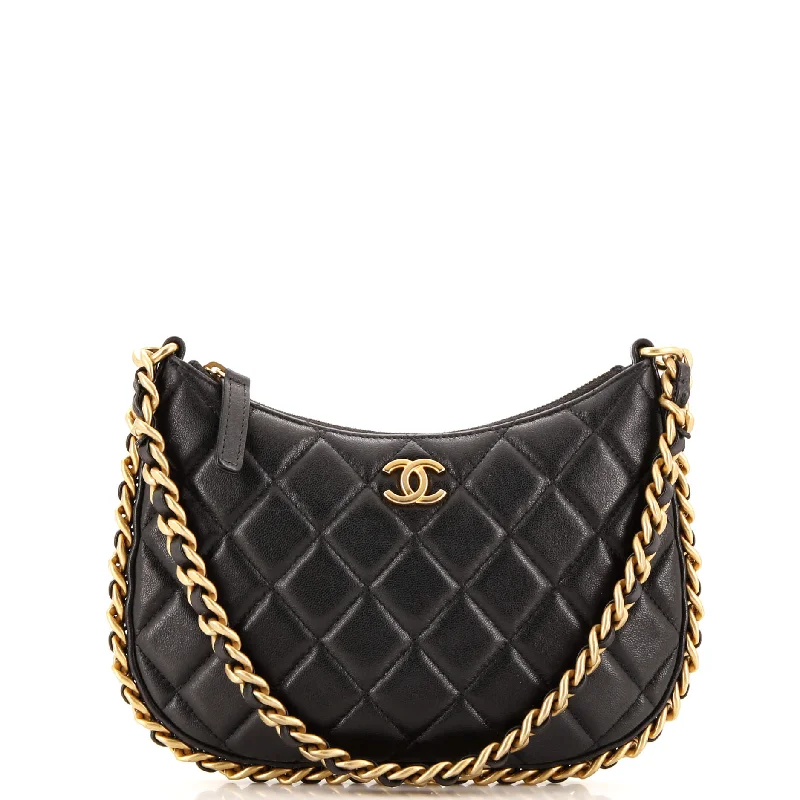 Stylish Christian Dior shoulder bags with a tassel - adorned zipperCC Chain Around Hobo Quilted Lambskin