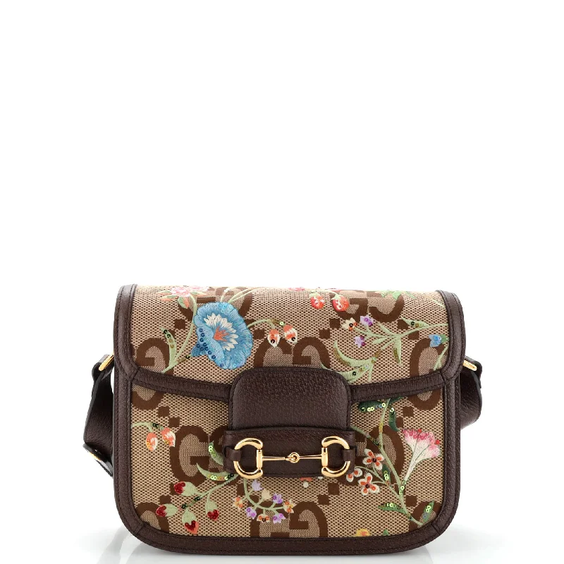 Horsebit 1955 Shoulder Bag Jumbo GG Flower Jacquard Small