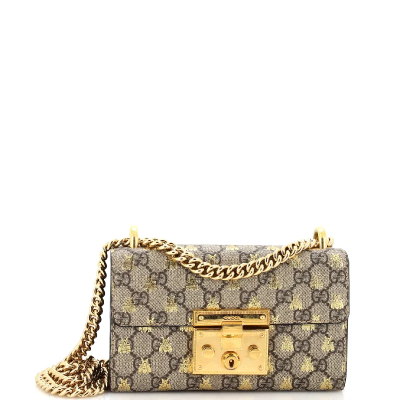 Christian Dior handbags with a back - pocket for quick storagePadlock Shoulder Bag Printed GG Coated Canvas Small