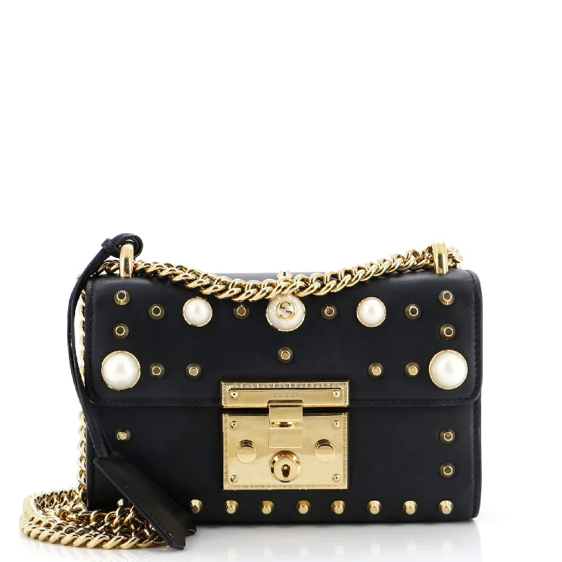 Christian Dior handbags with a snap - button closure and a decorative bucklePearly Padlock Shoulder Bag Studded Leather Small